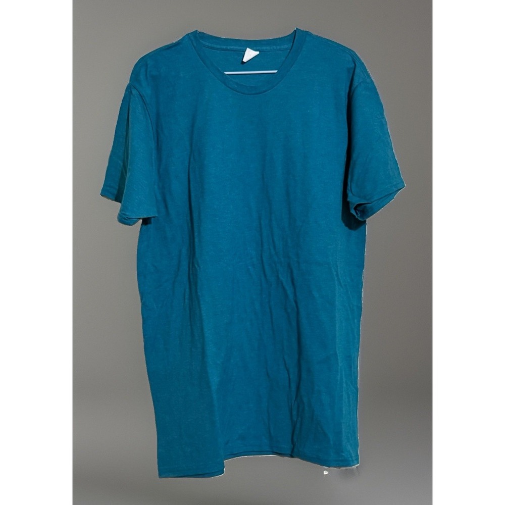 L0219-Hanes Men's Teal T Shirt Short Sleeve Crew Neck Solid Casual Large